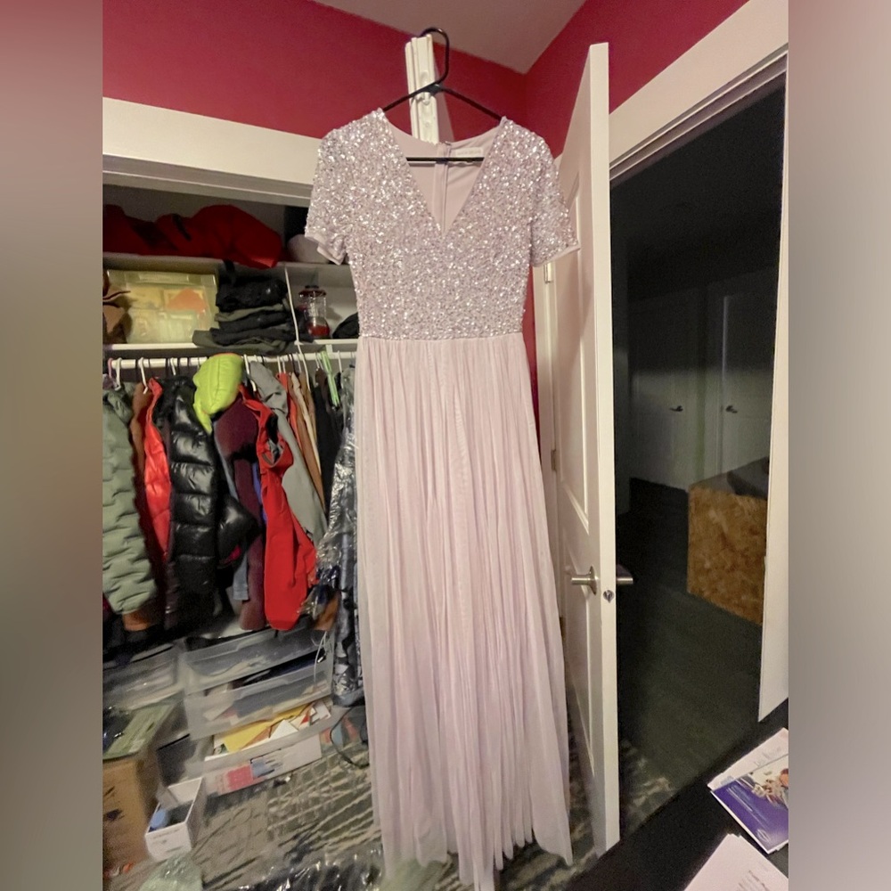 Maya short sleeve sequin and tulle gown